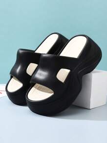 New Style Wedge Thick Bottom Sandals For Women, Fashion Casual Single Item Outdoor Versatile Platform Non-Slip Comfortable Slip-On Sandals - Black and White - View 9