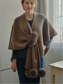 Áo khoác cardigan dệt kim không đối xứng cỡ lớn cho nữ, khăn choàng, khăn choàng ngoài - Khăn choàng lông treo - Xem 12