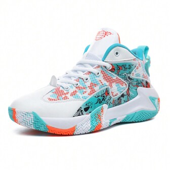 男士运动鞋，篮球运动鞋，耐磨缓冲回弹防滑不对称印花鞋底，透气舒适，适合户外运动和比赛，尺码 36-48