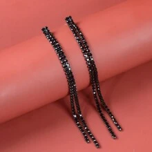 1pair Fashionable Rhinestone Tassel Earrings For Women, Simple Daily Accessory - Silver - View 18