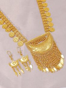 Set de 2 piezas con aretes y collar chapado en oro de 24K de aleación de zinc, joyería de novia de lujo, estilo Dubai