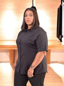 Women's Short Sleeve Dress Shirt Plus Size T-Shirt - Black - View 4