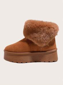 Women's Solid Color Plush Decor PVC Sole Snow Boots Vacation Style, Warm With Thermal Lined, Slip-On Winter Snow Shoes