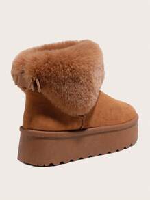 Women's Solid Color Plush Decor PVC Sole Snow Boots Vacation Style, Warm With Thermal Lined, Slip-On Winter Snow Shoes