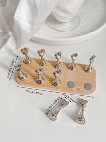 3D Solid Wooden Oval Nail Art Holder + 10 Finger Displays, Magnetic Base. Include Resin Crystal Ball, Rhinestone, Retro Floral Holographic Decorations, DIY For Home, Salon, Wedding, Valentine's Gift - Multicolor - View 23