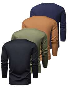 4pcs Regular Fit Men's Long Sleeve T-Shirts, Personalized Graphic Print, Casual Sports Lightweight Tops For Summer