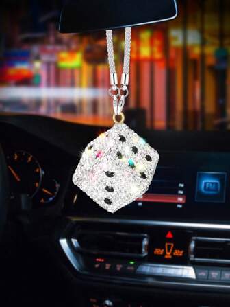 1 pieza Ornamento colgante de espejo retrovisor de carro con dados de rhinestone, decoración para automóvil