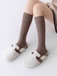 1双/2双/5双装 女士纯色保暖过膝袜，秋冬季百搭舒适