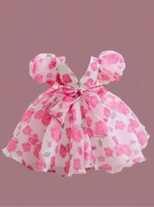 1pc Young Girl Printed Dress, Suitable For Banquets