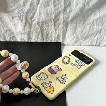 Ốp lưng điện thoại có thể gập lại hình bánh hoạt hình dễ thương & hình chó con Graffiti kèm dây xích, thiết kế cá nhân hóa dành cho nữ tương thích với Samsung Galaxy Z Flip3 5G/Galaxy Z Flip 4 5G/Galaxy Z Flip 5 5G/Galaxy Z Flip 6 5G - Màu vàng - Xem 2