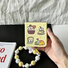 Ốp lưng điện thoại có thể gập lại hình bánh hoạt hình dễ thương & hình chó con Graffiti kèm dây xích, thiết kế cá nhân hóa dành cho nữ tương thích với Samsung Galaxy Z Flip3 5G/Galaxy Z Flip 4 5G/Galaxy Z Flip 5 5G/Galaxy Z Flip 6 5G - Màu vàng - Xem 3