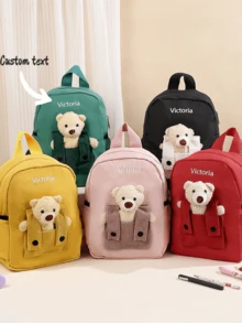 1 pezzo Zaino personalizzato con nome per bambini, zaino a forma di orsacchiotto, borsa scolastica con nome ricamato per bambini piccoli, regalo per il ritorno a scuola, borse regalo per bambini e signore - Multicolore - Visualizzare 2