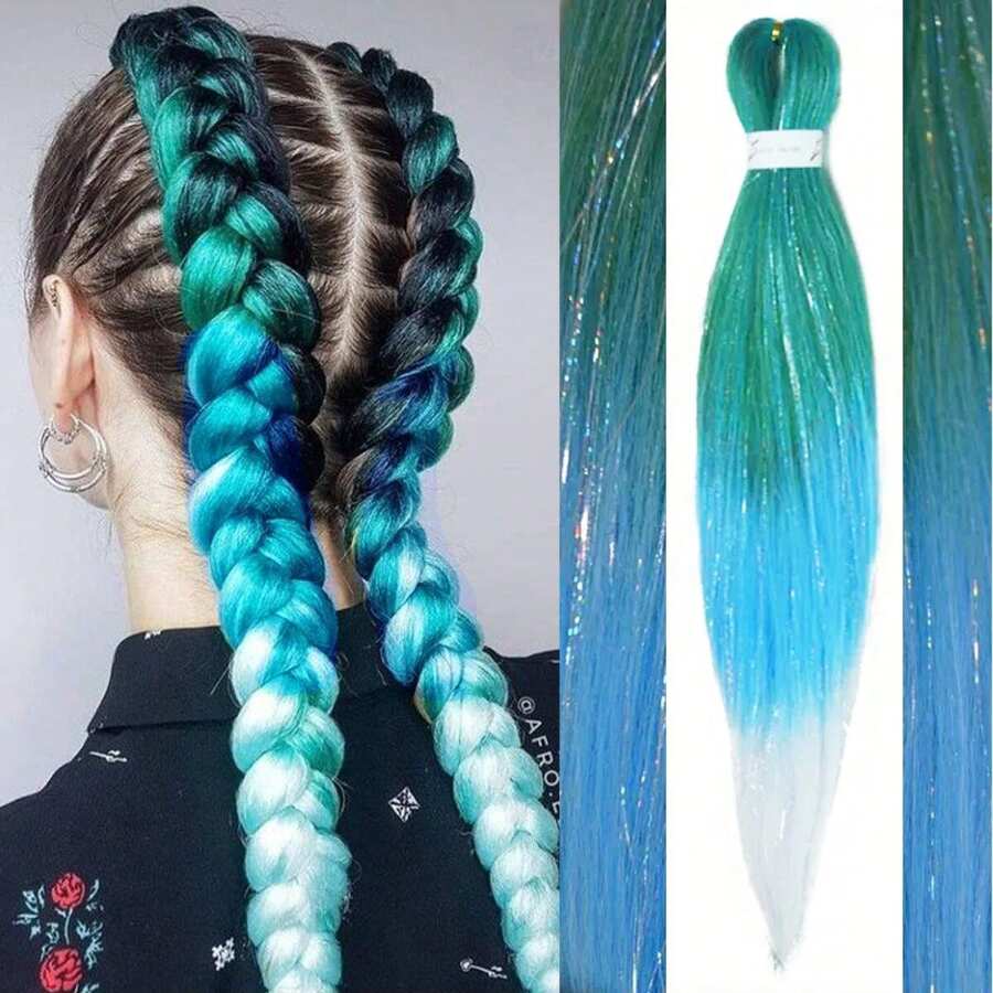 Pre streched Braiding Hair within Sparkling Tinsel Hair Extensions Soft Yaki Texture Easily Crochet Twist Braids Hair Synthetic Box Braiding Hair for Women