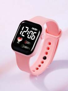 6 件套心形数字显示电子手表，适合女孩的可爱手表，皇冠和水钻首饰，学生礼物 - 粉色 - 查看 3