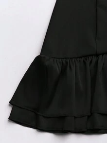 Women's Sexy Halter Hollow Out Red Tied Ruffled Mini Dress - Black - View 4