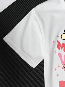 Tween Girls Slogan & Floral Print Short Sleeve T-Shirt And Paper Waist Elastic Shorts Casual 2 Pieces Set