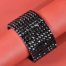 1 件女士黑色水钻手链，弹性日常佩戴配饰，适合派对、婚礼