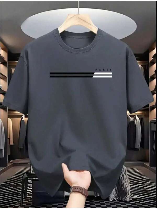Camiseta Masculina Paris 2 faixas 100% algodao manga curta