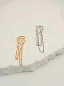 1pc Minimalist Elegant C-Shape Ear Cuff Tassel Chain Non-Pierced Earring For Men & Women - Silver - View 5