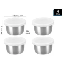 2/4/6pcs 304 Gold And Silver Stainless Steel Thickened Dipping Saucer With Lid For Sauces, Cheese And Tomato Dipping Sauces, Separating Dipping Saucers, Seasoning Dishes, Small Size And Easy To Clean, Room Utensils, Suitable For Barbecue, Hot Pot, Travel, Picnic,School Supplies - Silver - View 16