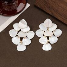 1 paire de boucles d'oreilles de luxe pour femmes minimaliste au design unique de coquillage à franges, cadeau élégant pour les amis