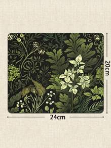 1pc Green Floral Pattern Rubber Anti-Slip Computer Laptop Office Gaming Mouse Pad