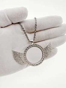 1 pieza Collar personalizado con colgante de metal en forma de ala de ángel y corazón redondo, estilo europeo, unisex, regalo para novio, novia, amigos, boda, San Valentín, Día del Padre, Día de la Madre, cumpleaños, joyería decorada con cristales