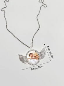 1 pieza Collar personalizado con colgante de metal en forma de ala de ángel y corazón redondo, estilo europeo, unisex, regalo para novio, novia, amigos, boda, San Valentín, Día del Padre, Día de la Madre, cumpleaños, joyería decorada con cristales