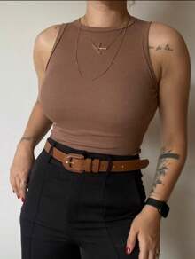 Women's Basic Ribbed Tank Top Ribana - 1블랙 1네이비 블루 1브라운 - 보기 4
