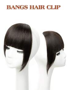 Extension molletta-on con frangia in veri capelli umani, colore 1B nero naturale, frangia finta con tempie e ciuffo sfilacciato, extension per capelli da indossare quotidianamente