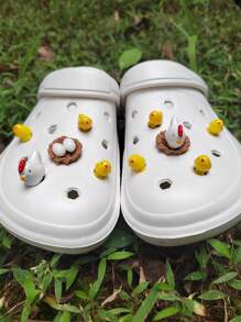 10pcs Cute Hen & Chick Charm Set, Suitable For Hollow Out Clogs, Beach Sandals