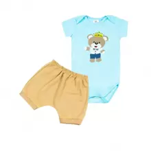 Conjunto Contendo 2 Peças Body Ombro Americano e Shorts Moletinho - Azul - Visão 2