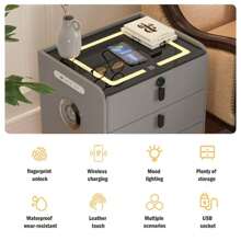 Modern End Side Table Wth Mood Lights & 3 Drawers Bedside Table With Charging Station