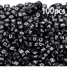 100pcs/300pcs/500pcs/700pcs Loose White Square Acrylic Letter Beads, 6x6mm, With Black Letters A-Z, For Jewelry Making And DIY Bracelets, Necklaces, Keychains