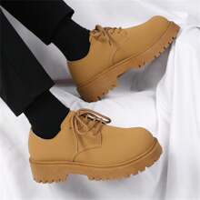 Men's Vintage Work Boots Platform Derby Shoes, Casual Thick Sole Leather Oxfords/ Shoes For Teenagers