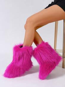 Women's Winter Warm Round Toe Anti-Slip Fluffy Mid-Calf Furry Snow Boots, Fashion & Personalized