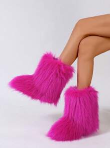 Women's Winter Warm Round Toe Anti-Slip Fluffy Mid-Calf Furry Snow Boots, Fashion & Personalized