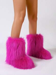 Women's Winter Warm Round Toe Anti-Slip Fluffy Mid-Calf Furry Snow Boots, Fashion & Personalized