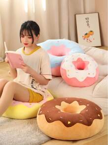 Cojín redondo de 14 pulgadas con forma de rosquilla rosa, cojín decorativo de impresión digital 3D, suave y cómodo, accesorio divertido con forma de comida, ligero y acolchado para sofá, silla, piso