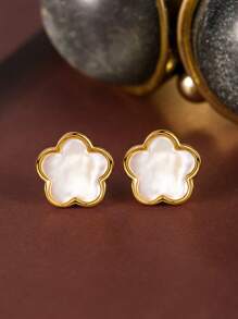 Flyleaf 2 件 925 纯银 18K 镀金三叶草花耳钉，优雅的日常佩戴精美珠宝 - 金色 - 查看 9