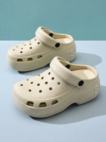 女士新款厚底洞鞋，厚底街头风格平底鞋，随时舒适穿着，用途广泛 - 卡其色 - 查看 6