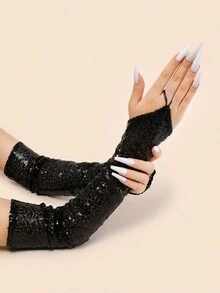 1 paire de gants sans doigts longs pailletés et réfléchissants, pour fête, costume, cosplay, représentation sur scène, boîte de nuit - Multicolore - Voir 8