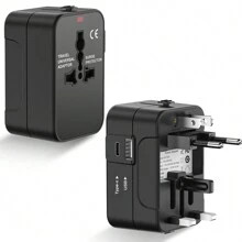 HITRENDS 1 pièce Adaptateur de voyage avec double USB (1 USB et 1 Type-C) Port de charge 5V 2,4A 12W, Chargeur mural, Adaptateur de prise électrique, Adaptateur de voyage universel mondial, Convertisseur de puissance 100-240V 6A 600-1440W Noir, Blanc convenant pour l'Asie, l'Europe, le Royaume-Uni, l'Australie et les États-Unis