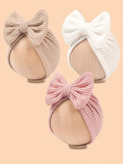 (3pcs/Pack) New Autumn/Winter Warm Baby Hat, Kids Striped Knitted Beanie, Infant Bow Decor Cap
