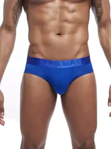 JOCKMAIL 1 件装男士纯色柔软舒适三角裤 - 藍色 - 查看 2