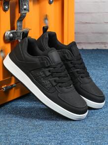 Zapatos casuales de cordones, estilo básico de puntera redonda y parte superior plana - Negros. Cómodos, sencillos, elegantes y personalizados. Zapatillas robustas para uso urbano, ir a la oficina o en citas. Adecuados para vacaciones, salidas, etc. - Negro - Ver 3