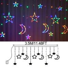 Moon & Star String Lights, Holiday Star & Moon String Lights, Warm White Lights, Suitable For Christmas, Wedding, Party, Home, Patio, Lawn, Room Decor, Etc. - 彩色 - 查看 14