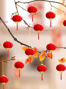 30/16 Stück rote Samtlaternen, DIY Mini glückverheißende Hängelampen, Laternen für Chinesisches Neujahrsfest, DIY Segen Schrift rote Laternen Dekoration, Hochzeitsfeier Dekoration, Geschenk für Chinesisches Neujahrsfest, Heimdekoration, Szenendekoration, Themenfest Dekoration - Rot - Übersicht 6