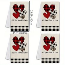 1 件情人节厨房吸水毛巾、心形格子印花洗碗布、清洁布 - 彩色 - 查看 3