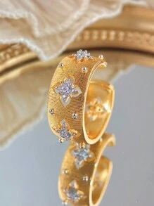 Stylever 1 件华丽宫廷四叶草锆石戒指女士珠宝 925 纯银回归旧方式戒指精美珠宝适合女孩生日约会舞会派对礼物